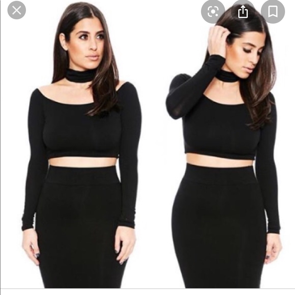 Naked Wardrobe Choker Long Sleeve Crop Top